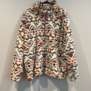 Eddie Bauer White with MultiColored Geometric Shaped Sherpa Quarter Zip Size XXL